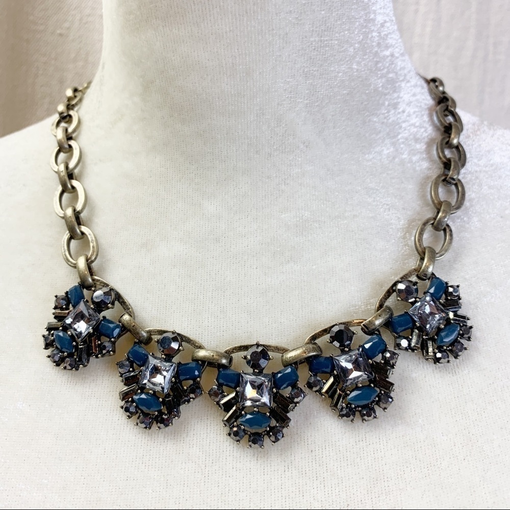 Loft Blue Gemstone Cluster Statement Necklace